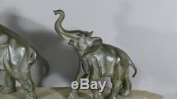 J. Brault, Bronze Group, Elephant And Elephant, Art Deco Sculpture