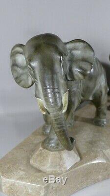 J. Brault, Bronze Group, Elephant And Elephant, Art Deco Sculpture