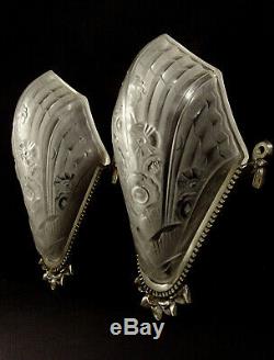 J. Gauthier Dappliques Pair Art Deco Bronze And Glass Nickel Pressed 1930