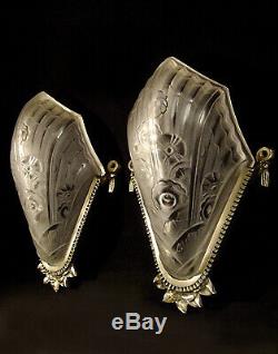 J. Gauthier Dappliques Pair Art Deco Bronze And Glass Nickel Pressed 1930