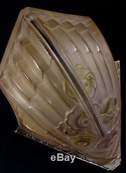 J. Gauthier Dappliques Pair Art Deco Glass Pressed Enamel Silver & Bronze