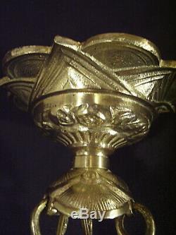 J. Robert Chandelier Or Suspension Art Deco Bronze & Enamelled Glass Bowl 1930