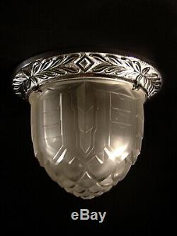 Jamain & Hanots Ceiling Light Art Deco Bronze Nickel And Glass Shells Pressed