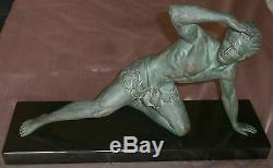 Jean De Roncourt Sculpture Art Deco Watcher Athlete Regulates Bronze Patina