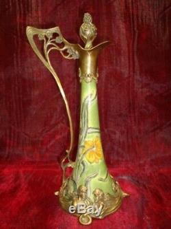 Jug Jug Iris Flower Art Deco Style Art Nouveau Porcelain Bronze