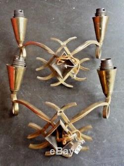 Jules Leleu Awarded, Art Deco Sconces Pair, 1940-1950, Pascaud, Dufrene