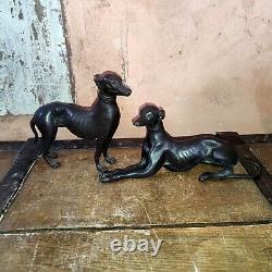 Junk Pair In Bronze Art Deco Style Black Patina, Dog, Greyhound