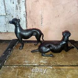 Junk Pair In Bronze Art Deco Style Black Patina, Dog, Greyhound