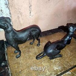 Junk Pair In Bronze Art Deco Style Black Patina, Dog, Greyhound