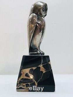 L. Rigot Sculpture Bronze Silver Owl Signed Dune. Art Deco Period