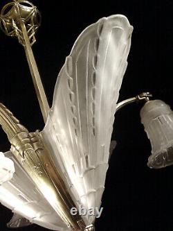 L. Vandamme - Ejg Lustre Art Deco In Bronze Nickeled And Pressed Glassware 1930