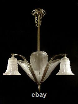 L. Vandamme - Ejg Lustre Art Deco In Bronze Nickeled And Pressed Glassware 1930