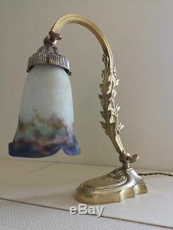 Lamp Art Deco / Art Nouveau Bronze. Tulip Pate In Glass Signed Muller