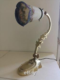 Lamp Art Deco / Art Nouveau Bronze. Tulip Pate In Glass Signed Muller