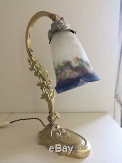 Lamp Art Deco / Art Nouveau Bronze. Tulip Pate In Glass Signed Muller