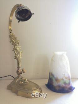 Lamp Art Deco / Art Nouveau Bronze. Tulip Pate In Glass Signed Muller