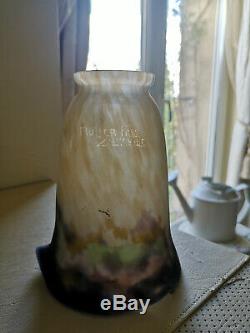 Lamp Art Deco / Art Nouveau Bronze. Tulip Pate In Glass Signed Muller