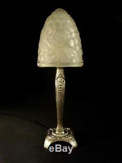 Lamp Art Deco Bronze And Silver Shells Glass Molded Pressed In 1930