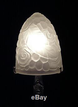 Lamp Art Deco Bronze And Silver Shells Glass Molded Pressed In 1930