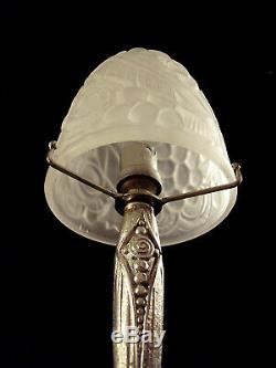 Lamp Art Deco Bronze And Silver Shells Glass Molded Pressed In 1930