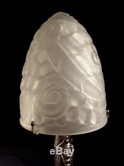 Lamp Art Deco Bronze And Silver Shells Glass Molded Pressed In 1930