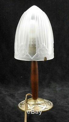 Lamp Art Deco Bronze And Wood With Shell Sonover