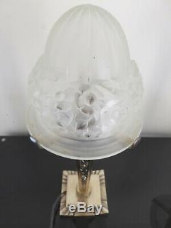 Lamp Art Deco Glass Obus 1930 Degué Foot Silvered Bronze Pair Possible Rare
