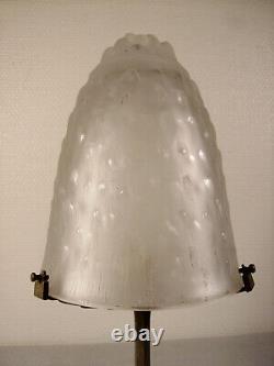 Lamp Art Deco Nickel Plated Brass And Shell Molded Glass Signed Muller Frères 1925