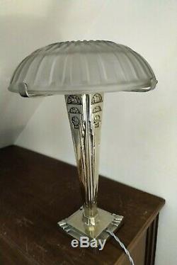 Lamp Art Deco Silver Bronze Glass André Hunebelle Model Chrysanthemum 1930