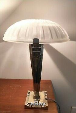 Lamp Art Deco Silver Bronze Glass André Hunebelle Model Chrysanthemum 1930