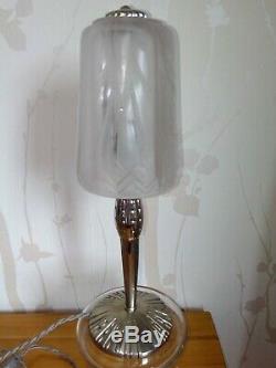 Lamp Muller Brothers Pressed Glass And Art Deco 1930 Silvered Bronze