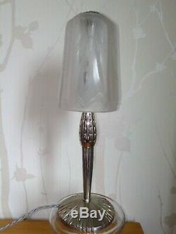 Lamp Muller Brothers Pressed Glass And Art Deco 1930 Silvered Bronze