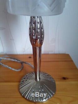 Lamp Muller Brothers Pressed Glass And Art Deco 1930 Silvered Bronze