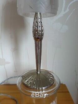 Lamp Muller Brothers Pressed Glass And Art Deco 1930 Silvered Bronze