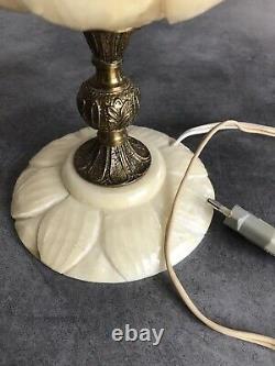 Lampe Ancient Tulipe In Albatre Art Deco/new Bronze Foot Party 34.5 CM