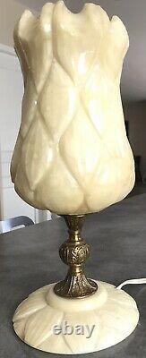 Lampe Ancient Tulipe In Albatre Art Deco/new Bronze Foot Party 34.5 CM