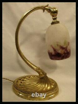 Lampe Col Of Cygne Pate De Verre Bronze Dore Art Deco New Sconce Lamp Muller