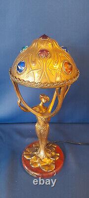 Lampe Lucien Alliot Art Nouveau in gilded bronze circa 1920