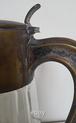 Large Art Deco Bronze, Brass, Antique Glass Pitcher with Cooler