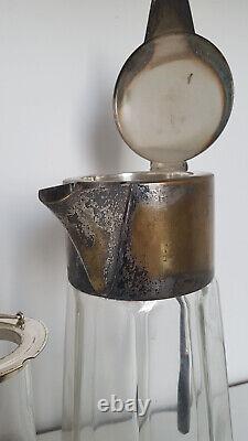 Large Art Deco Bronze, Brass, Antique Glass Pitcher with Cooler