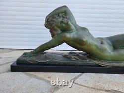 Large Art Deco Bronze Statue by M.A Bouraine 1886-1948 Etling Paris Nude Woman