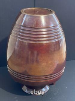 Large Art Deco Bronze Vase Signed China Japan Geometric Decor
