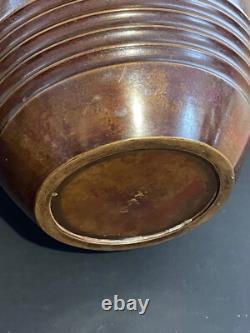 Large Art Deco Bronze Vase Signed China Japan Geometric Decor