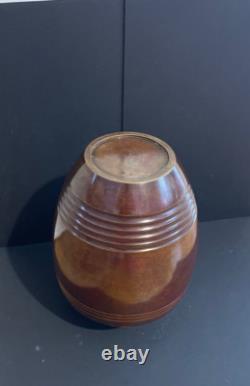 Large Art Deco Bronze Vase Signed China Japan Geometric Decor