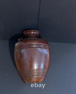 Large Art Deco Bronze Vase Signed China Japan Geometric Decor