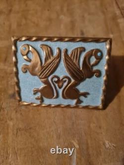 Large Art Deco Bronze and Enamel Clip. Griffins