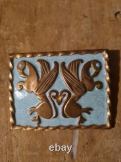 Large Art Deco Bronze and Enamel Clip. Griffins