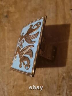 Large Art Deco Bronze and Enamel Clip. Griffins