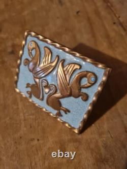 Large Art Deco Bronze and Enamel Clip. Griffins