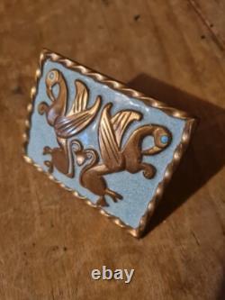 Large Art Deco Bronze and Enamel Clip. Griffins